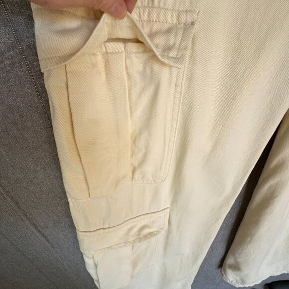 Reformation 100% Organic Cotton Button Cream Landy Wide Leg Cargo Jeans Size 26 - Picture 5 of 14